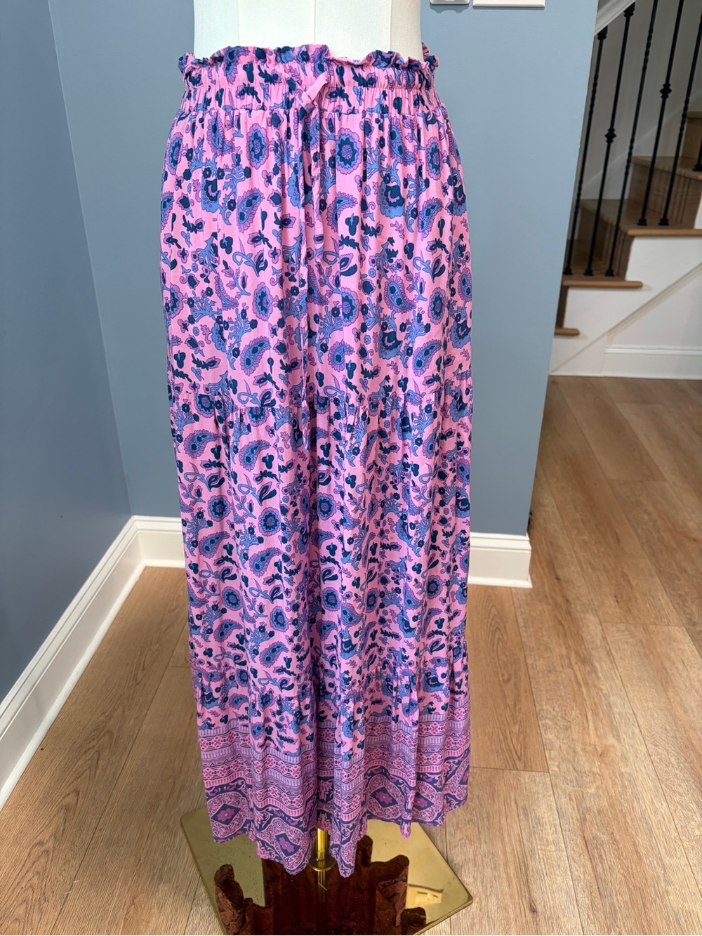 Zesica Pink Paisley Boho Maxi Skirt Size Small Tiered Drawstring